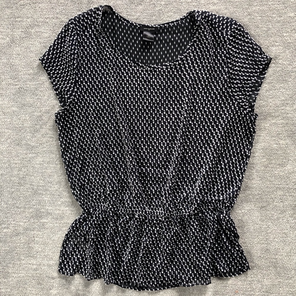 Ann Taylor Black and White Printed Peplum Blouse